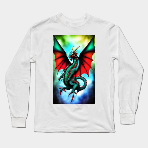 Kingdom Dragon Fire Turquoise Long Sleeve T-Shirt by ShopSunday